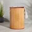 Home Collections: Round Bamboo Laundry Basket With Lid - Brown