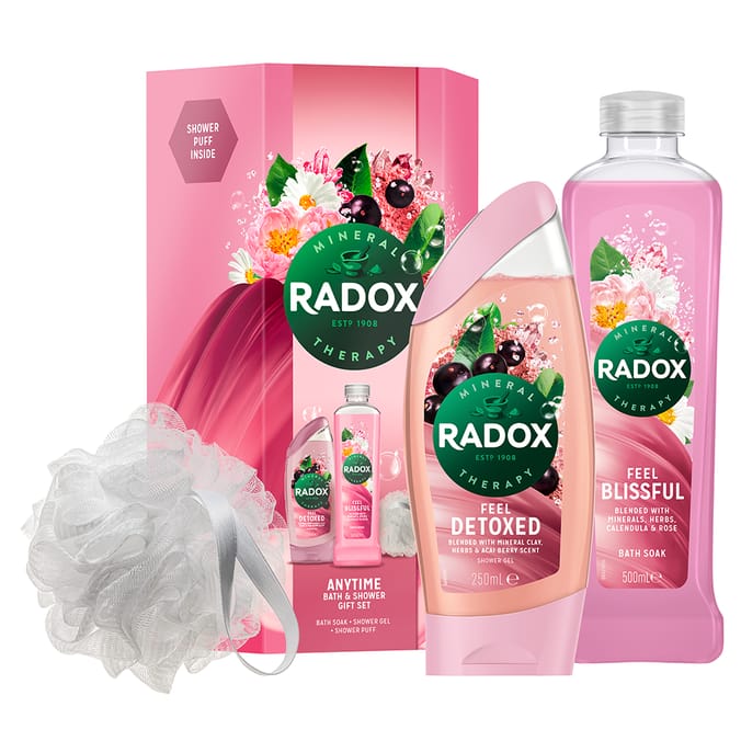 Radox Anytime Bath & Shower 3 Piece Gift Set, three mask sleeping