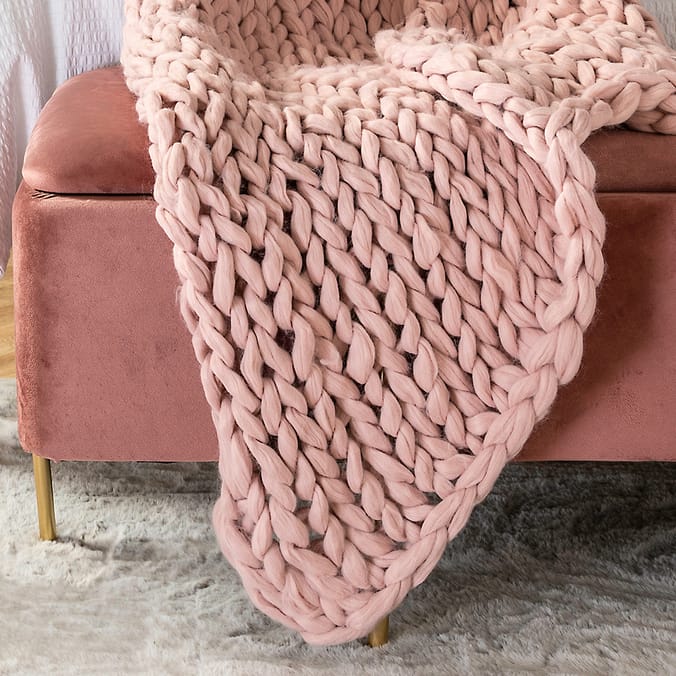 Pink knitted deals throw