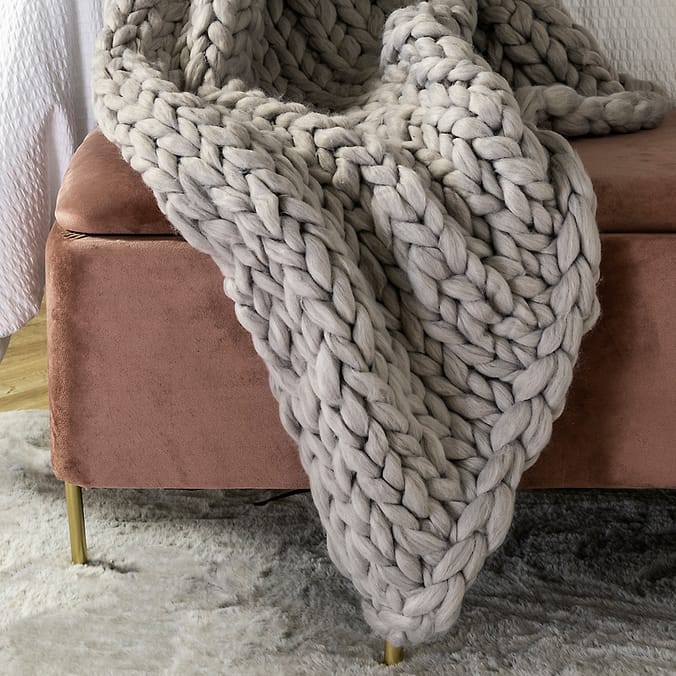 Home Collections Hand Knitted Throw Grey throws blankets cable