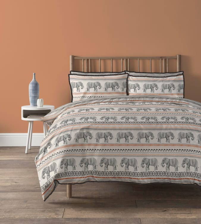 Home Collections Elephant Pom Pom Duvet Set Grey & Terracotta, cover