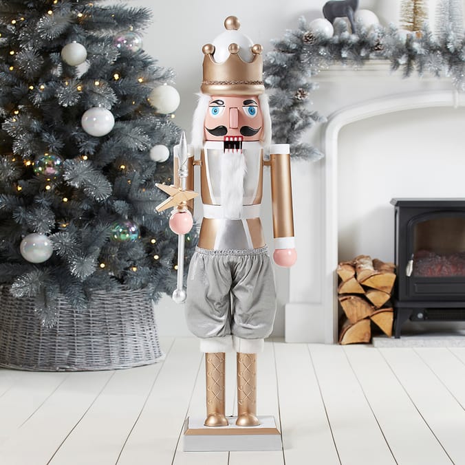 Festive Feeling 1m Singing Nutcracker with Moving Arms & Mouth: Silver & Gold