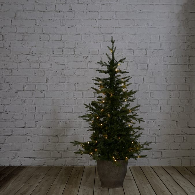 Festive Feeling 4ft PreLit Potted Tree, 120cm, snow, powdered, powder