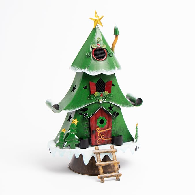 Festive Feeling Garden Metal Christmas Tree Elf House, outdoors, small
