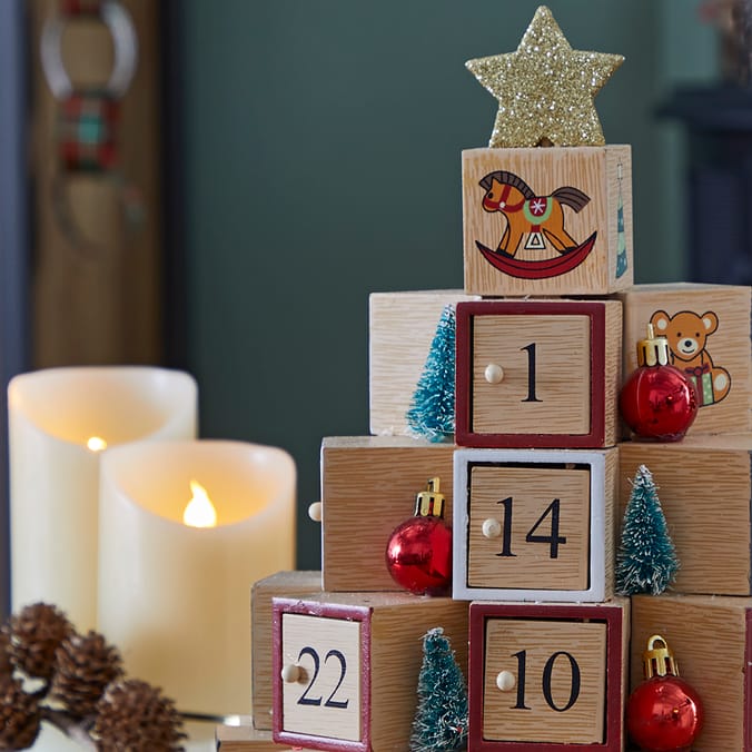 Festive Feeling Wooden Stacked Cube Advent Home Bargains