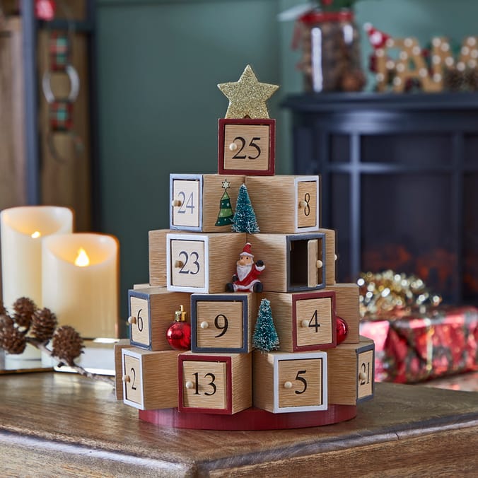 Festive Feeling Wooden Stacked Cube Advent Home Bargains