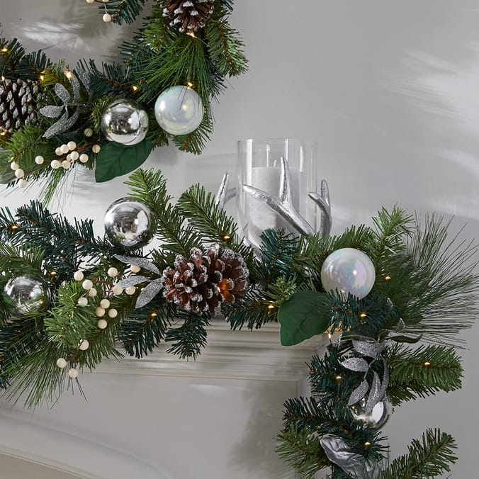 Festive Feeling 7ft Indoor Decorative Garland With LED Lights Silver