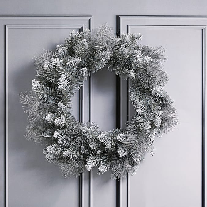 Festive Feeling 20" Glitter Wreath, glitter, snow, grey, white, Christmas, Xmas, wreath