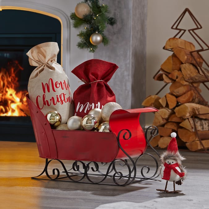 Festive Feeling Large Metal Sleigh, red decorations christmas xmas