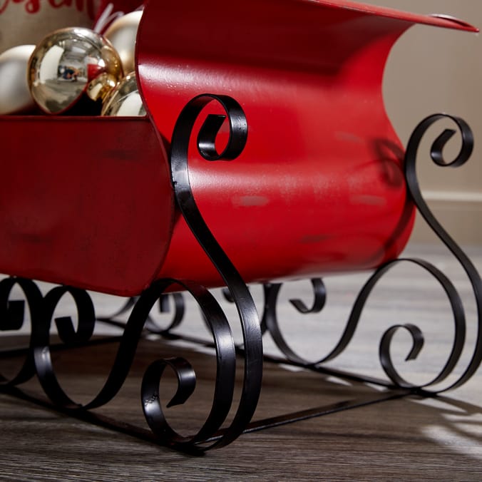 Festive Feeling Large Metal Sleigh, red decorations christmas xmas, traditional sleighs, metals