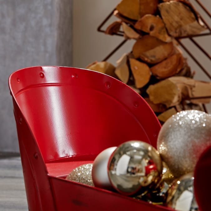 Festive Feeling Large Metal Sleigh, red decorations christmas xmas, traditional sleighs, metals