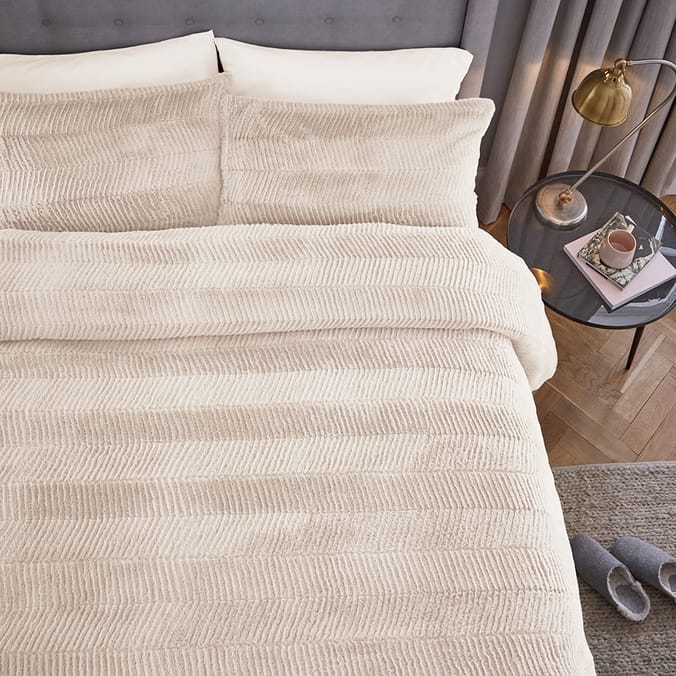 Silentnight Faux Fur Duvet Set Cream, single, double, king, size