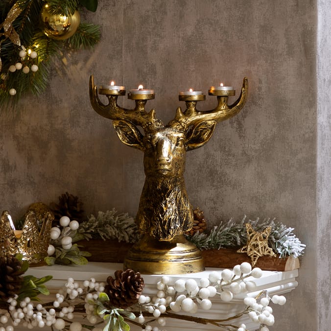 Stag Head Candle Holder  Christmas Candle Holders - Copper & Holly