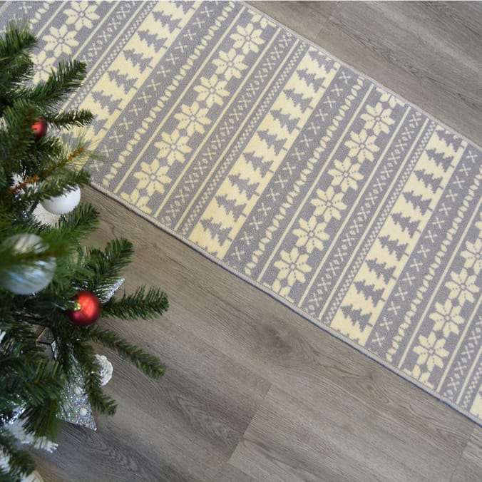 Grey Scandi Runner 150 x 57cm, runners rugs christmas festive xmas season Home Bargains