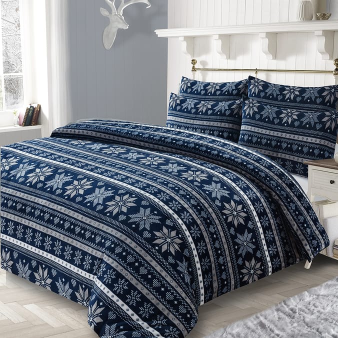 Home Collections Christmas Fairisle Printed Fleece Navy Duvet Set bedding christmas festive xmas patterned single double king 10492901 10017166 10017173 Home Bargains