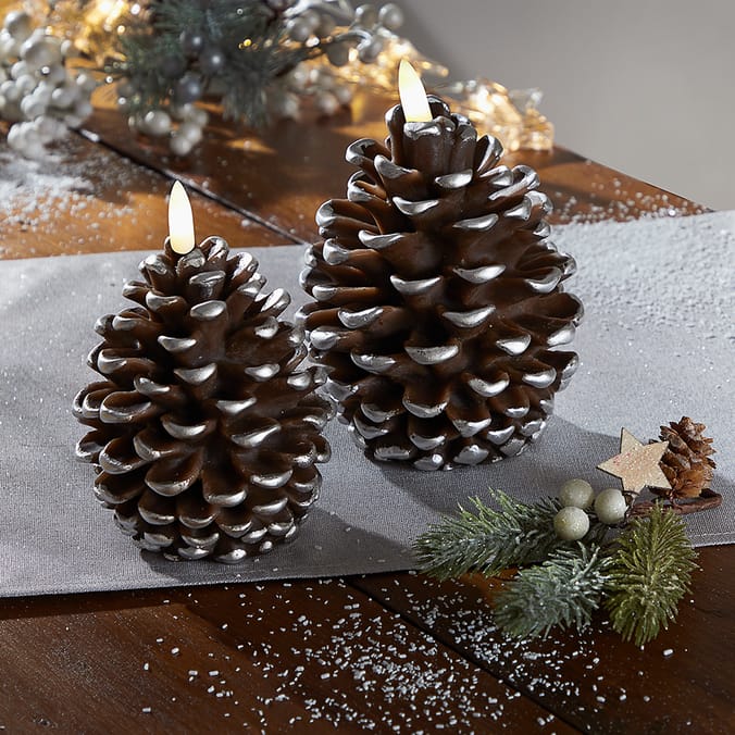 Home Collections 2 Pack Pine Cone LED Candles Brown, pinecone