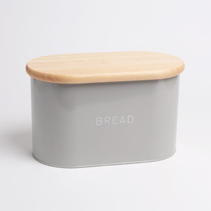 Home Collections Bread Tin With Wooden Lid Grey, bin, tins, bins, container, store, Home
