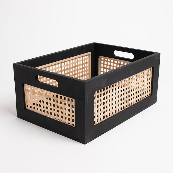 Home Collections Large Rattan Effect Wood Storage Black, box, boxs