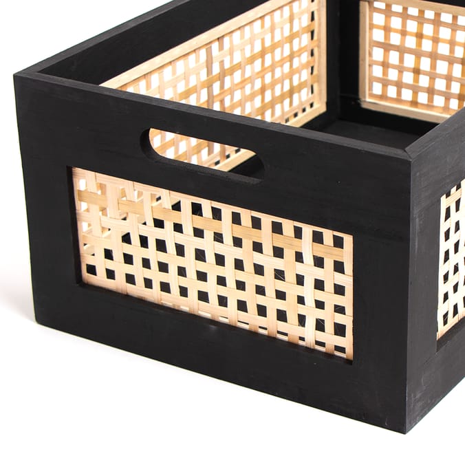 Home Collections Large Rattan Effect Wood Storage Black, box, boxs