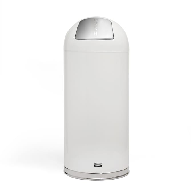Rubbermaid Easypush Top Bin 56l White Gloss, bins, steel, stainless, powder, coated, strong