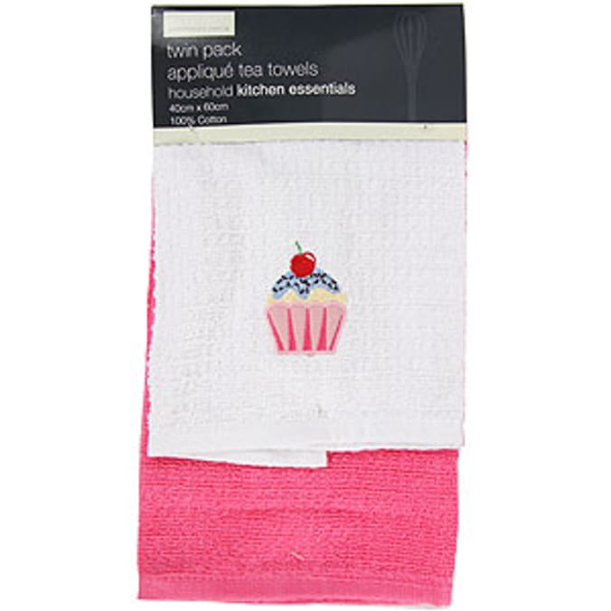 Applique Tea Towels Twin Pack: Cupcake