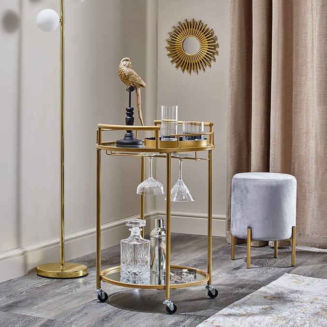 Home Collections 2 Tier Round Drinks Trolley Gold, trolleys gold art deco , alcohol tea