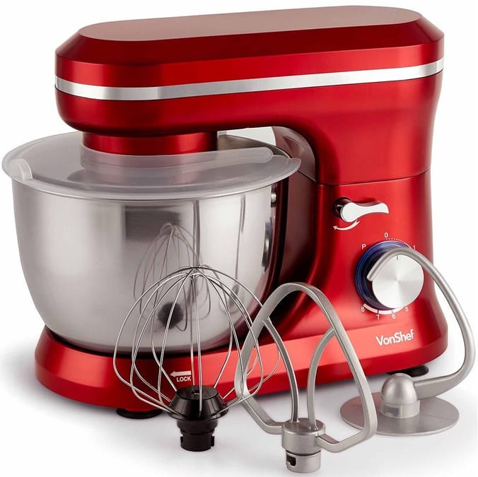 VonShef 13230 Two-in-One Hand/Stand Mixer for 220 Volts and 50hz | Red