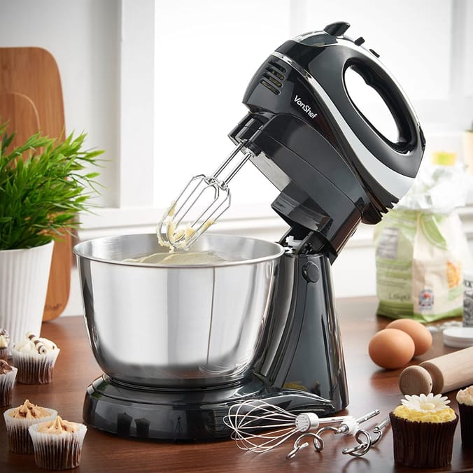 VonShef Hand Mixer Electric Whisk, 300W, 2 Stainless Steel Beaters, 2 Dough  Hooks & Balloon Whisk, Cream