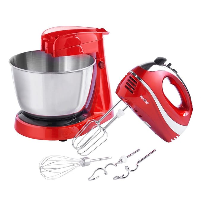 VonShef 2in1 Twin Hand and Stand Mixer 300w Red, 64062