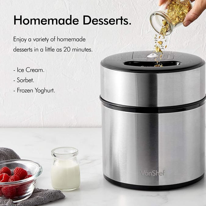 VonShef: Stainless Steel Ice Cream Maker, 64086, 5056115710469, creams,  makers, machine, machines, appliance, appliances, electrical, electricals,  kitchen