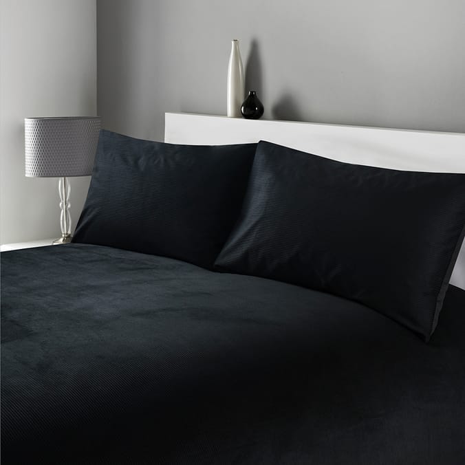 Home Collections Stripe Velvet Duvet Set Black, 01773, 01773a, 01786