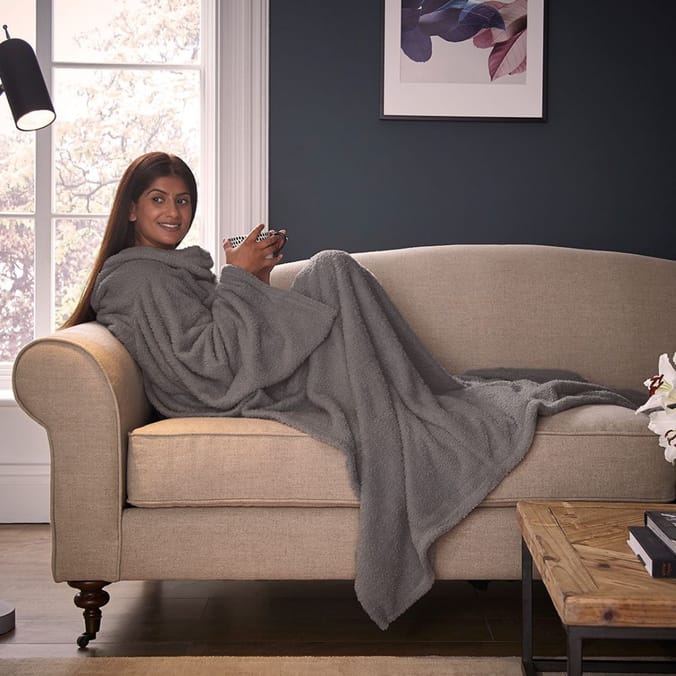 Silentnight Snugsie Sleeved Teddy Fleece Blanket Charcoal grey gray greys charcol charcal