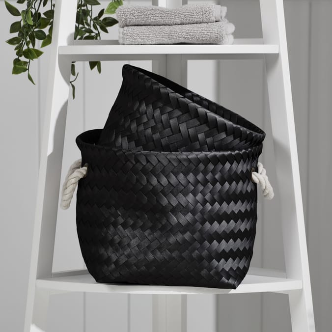 Home Collections Set Of 2 Woven Baskets Black, 06075, 06075a