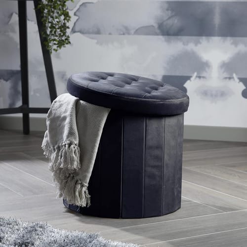 Home Collections: Large Round Ottoman Velvet - Navy, Storage Ottomans ...