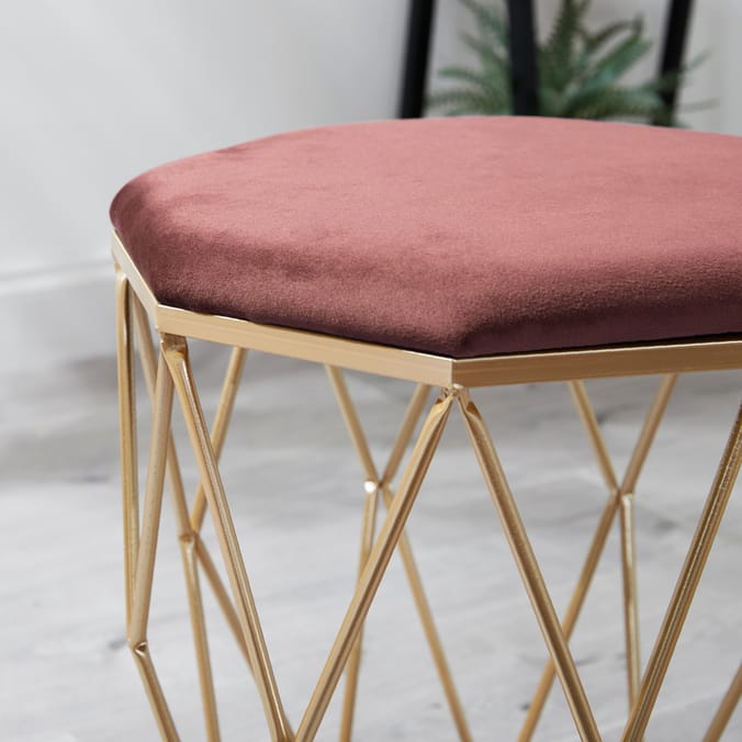 Home Collections Hexagon Metal Footstool Pink, 91139, 91139c, Home Bargains