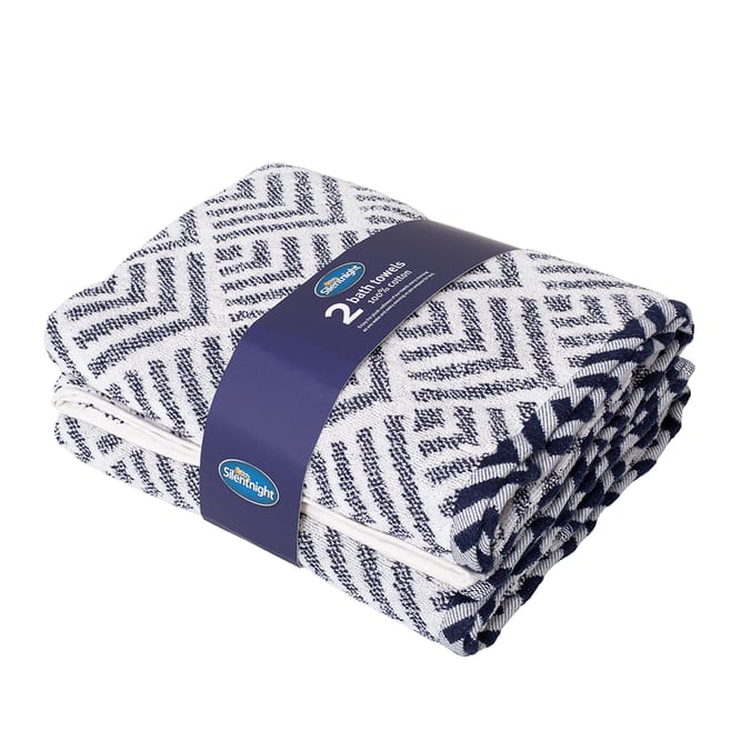 Silentnight Geo 2 Bath Towels Navy 63726 5012701527552