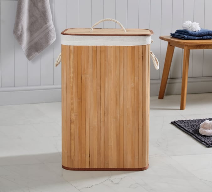 Home Collections Bamboo Laundry Basket Natural, 43935, 43935a