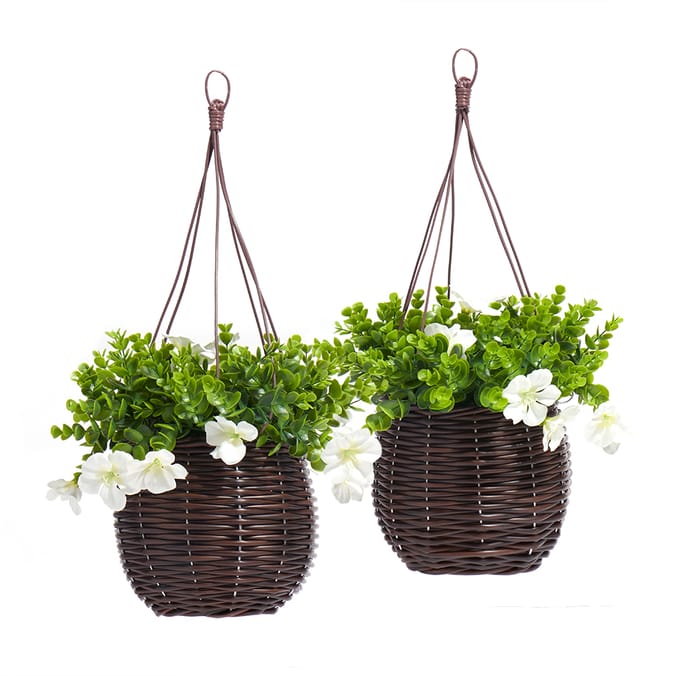 Artificial Willow Hanging Basket Brown 2 Pack, 36733, 36733b