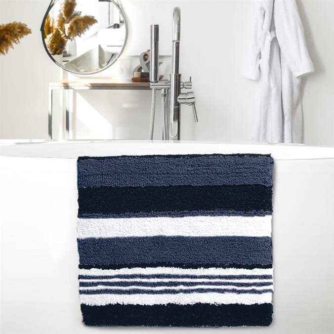 Bathroom Stripe Bath Mat Navy, 78260, 78260e, bath mat, navy