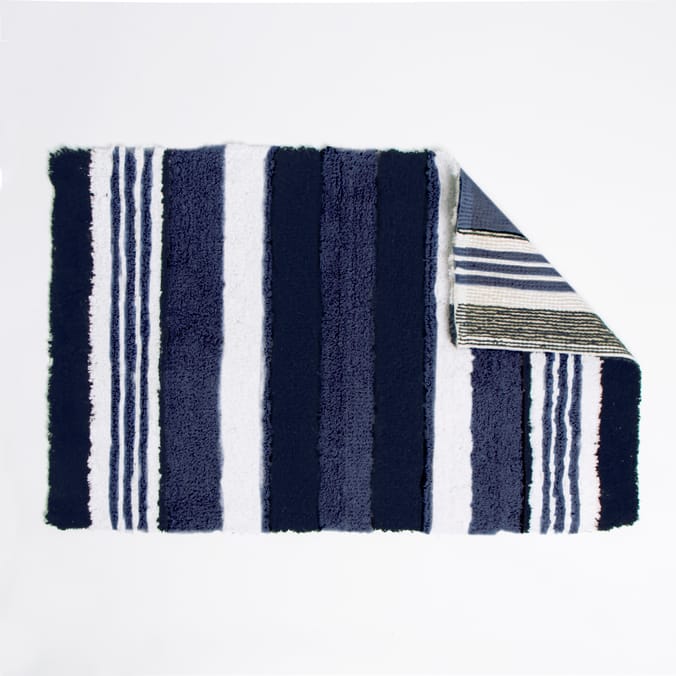 Bathroom Stripe Bath Mat Navy, 78260, 78260e, bath mat, navy