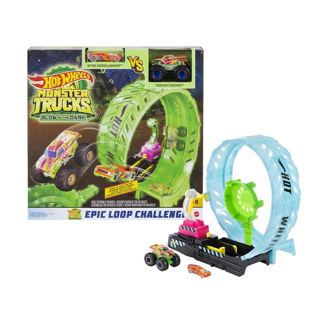 Mattel Hot Wheels Monster Trucks Glow in the Dark Epic Loop Challenge Set  Race