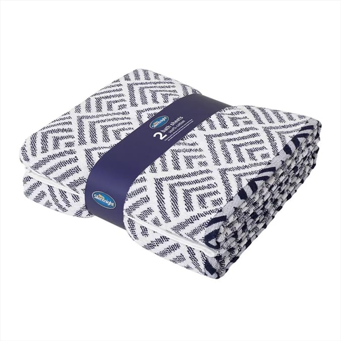 Silentnight 2 Geo Bath Sheets Navy, 63715, 21725, 5012701527569