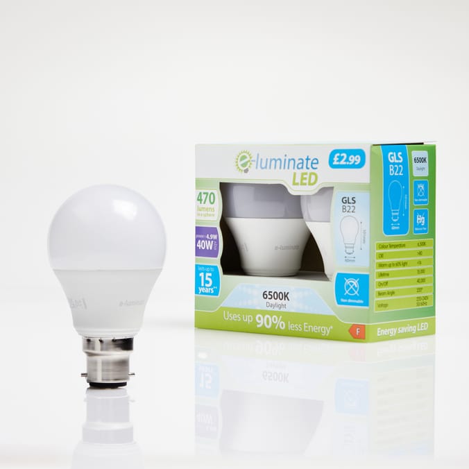 eluminate LED B22 GLS Daylight Light Bulb 2 Pack 470 Lumens, bulbs