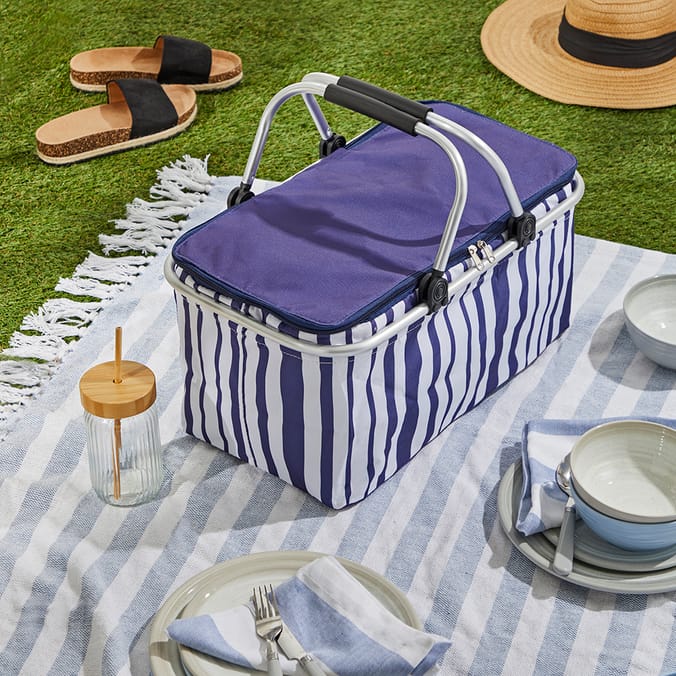 Hello Summer Foldable Cooler Picnic Basket Blue, picnic, piknik