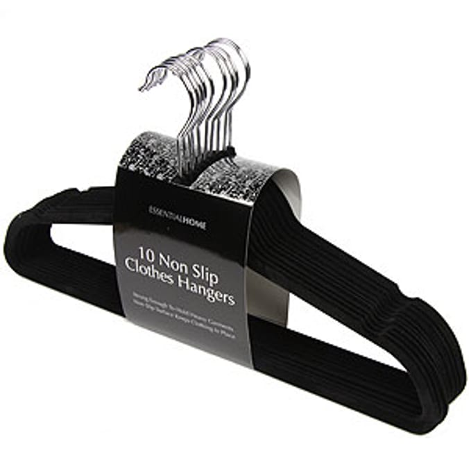 Essentials 10 NonSlip Clothes Hangers Black Home Bargains