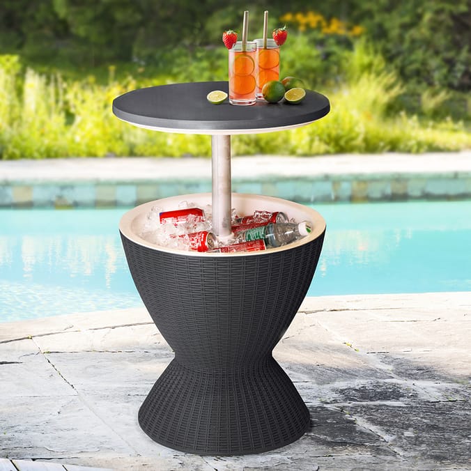 Black rattan online cooler table