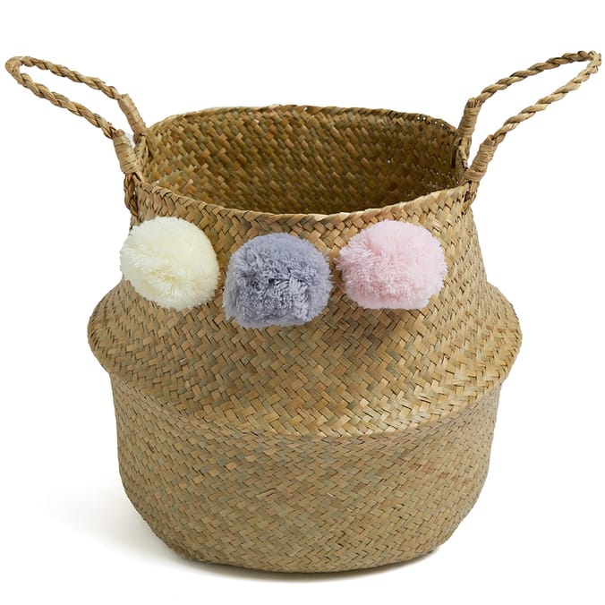 Home Collections Pom Pom Seagrass Basket, 40305, 10403051, basket, living room decoration