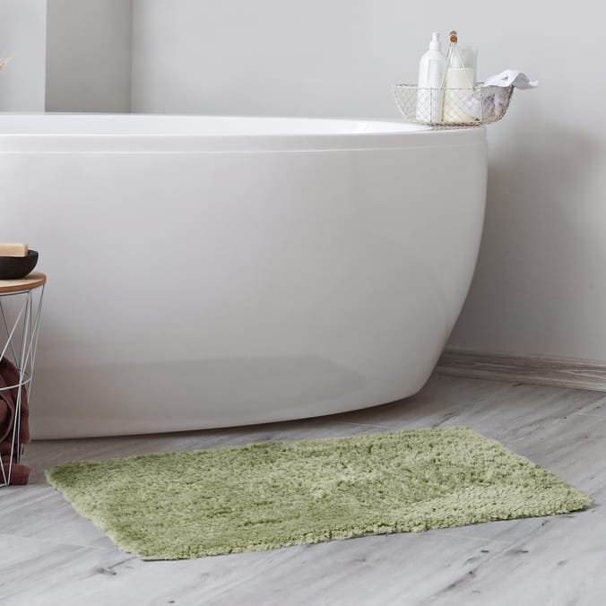 Bathroom Deep Pile Bath Mat Green Olive, super, soft, polyester