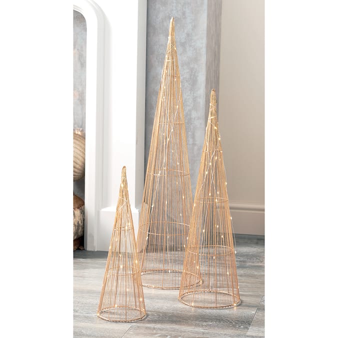 Prestige 3 Battery Operated Light Up Trees Gold, cone, cones