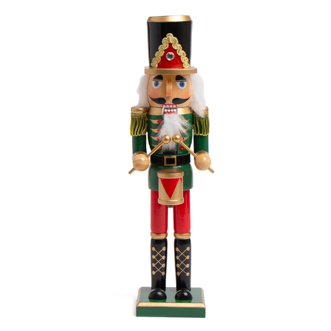 Festive Feeling 15" Wooden Traditional Nutcracker Green & Red